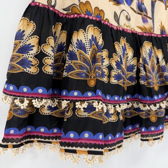 NEW Farm Rio Ainika Floral Tiered Mini Skirt Cream Women Medium Side Zipper - Picture 3 of 7